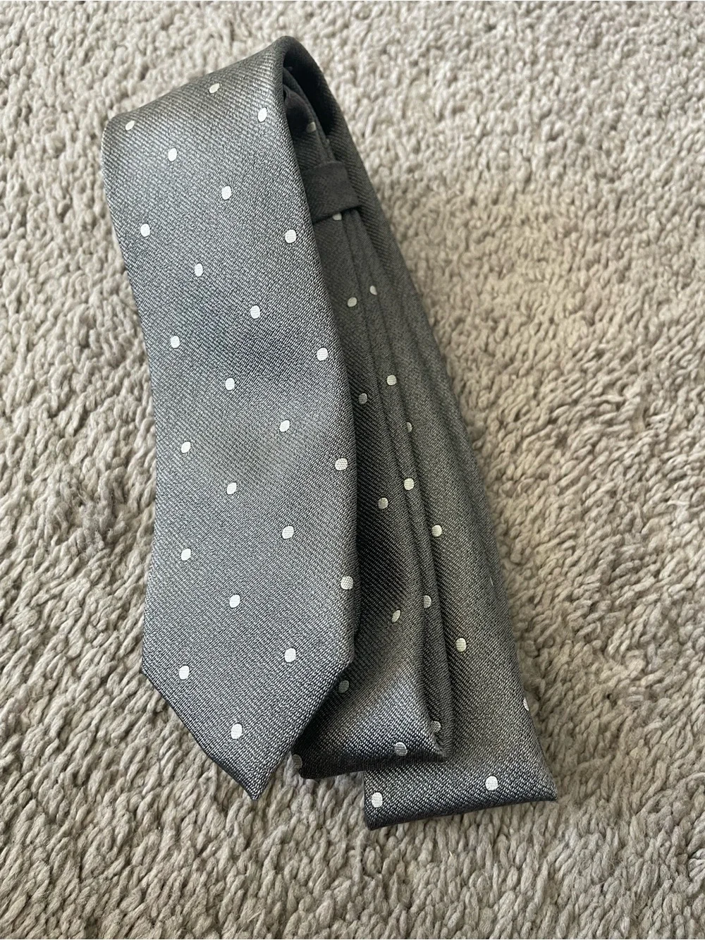 Banana Republic Gray Tie with White Polka Dots